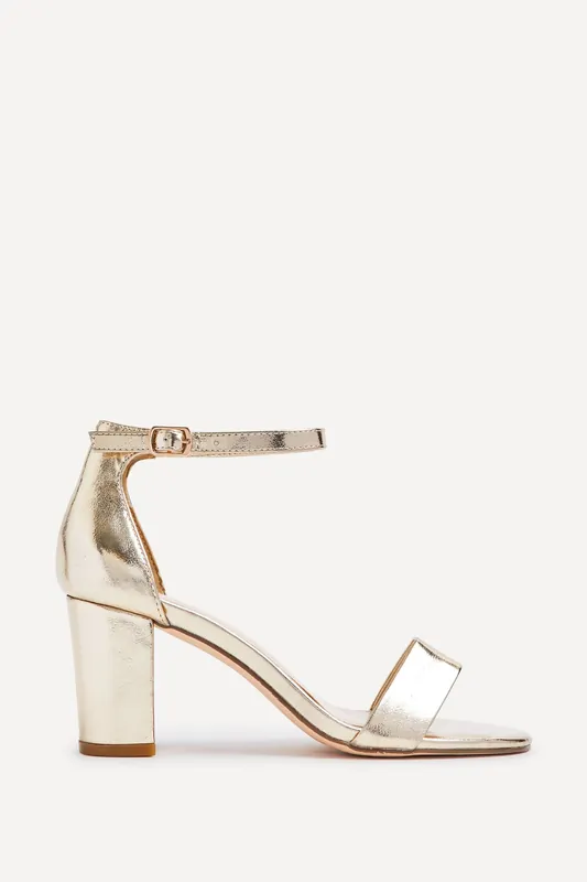 Legacy Wide Fit Gold Faux Leather Closed Black Block Heel - Linzi