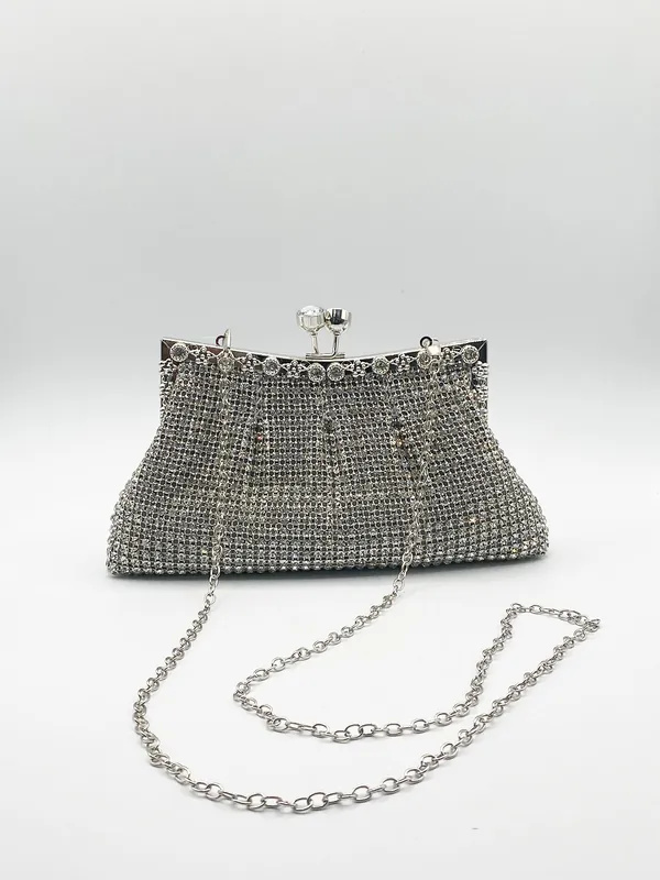 Silver Crystal Clutch Bag - SVNX