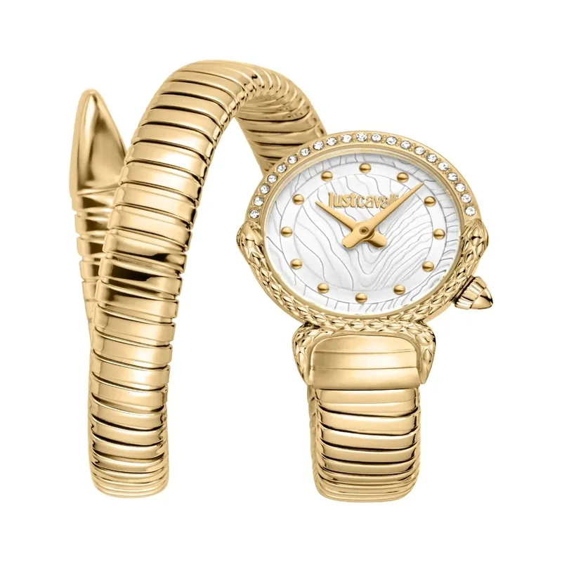 Snake Gold Color Case Silver Dial Gold Color Stainless Steel Watch - Just Cavalli