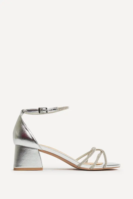 Amour Silver Diamante Heeled Sandals - Linzi
