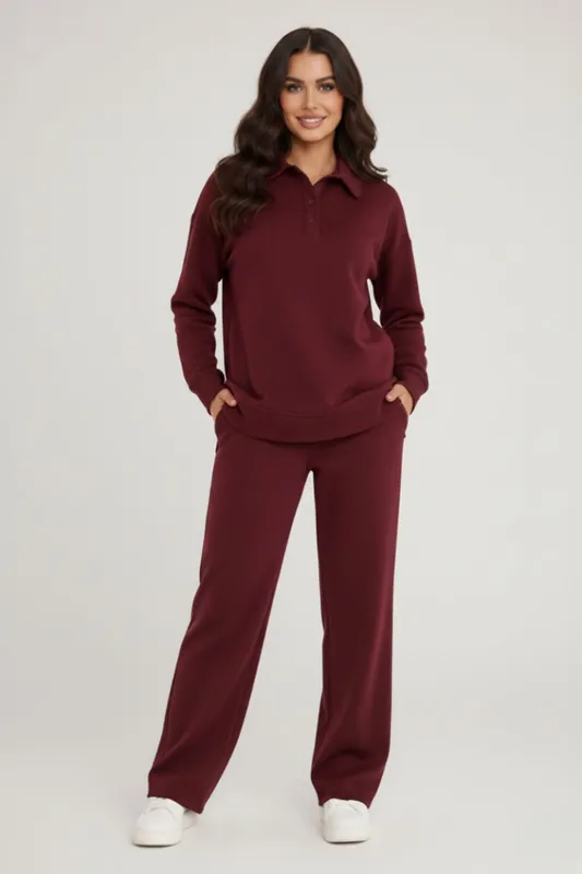 Rugby Top and Straight Leg Trouser Co-ord Set - Interlock - Two Piece
