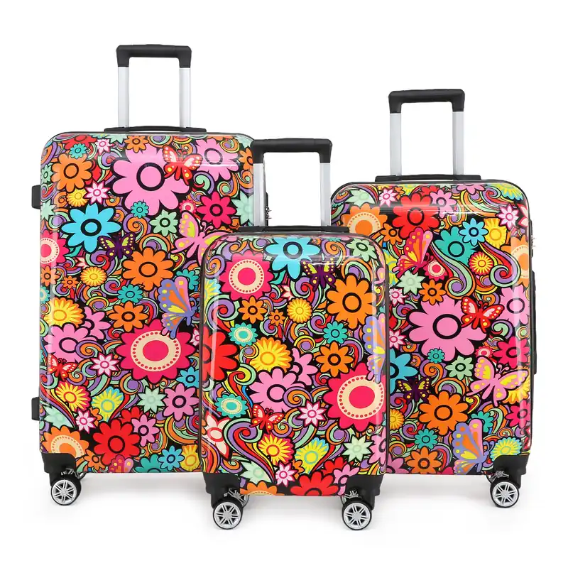 Printed Hard Shell Dual 4 Wheel Luggage Suitcase - Infinity Leather