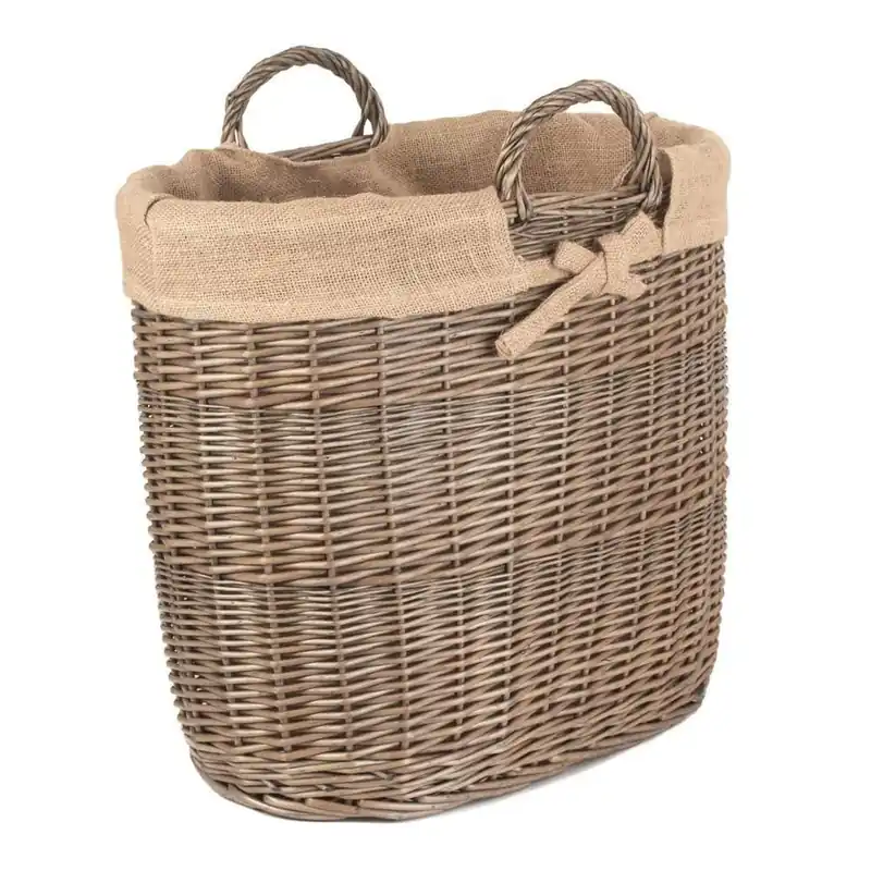 Wicker Hessian Lined Oval Log and Storage Basket - Red Hamper