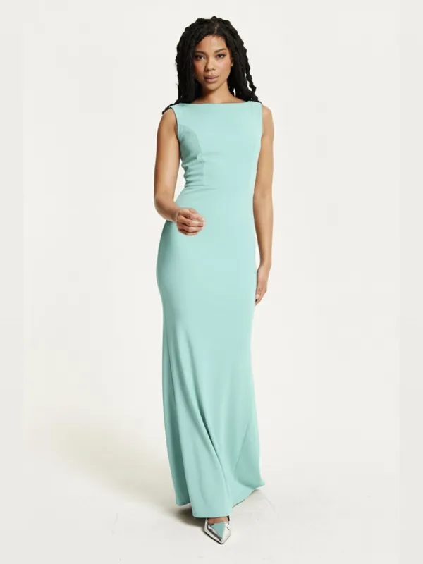 Turquoise Draped Cowl Back Maxi Dress - Liquorish