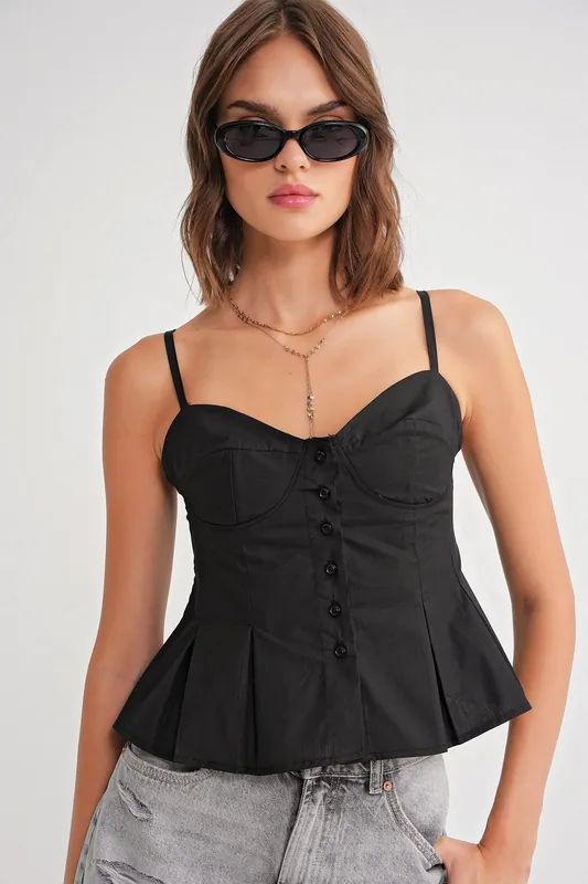 Sweetheart Neck Button-Front Peplum Cami Top