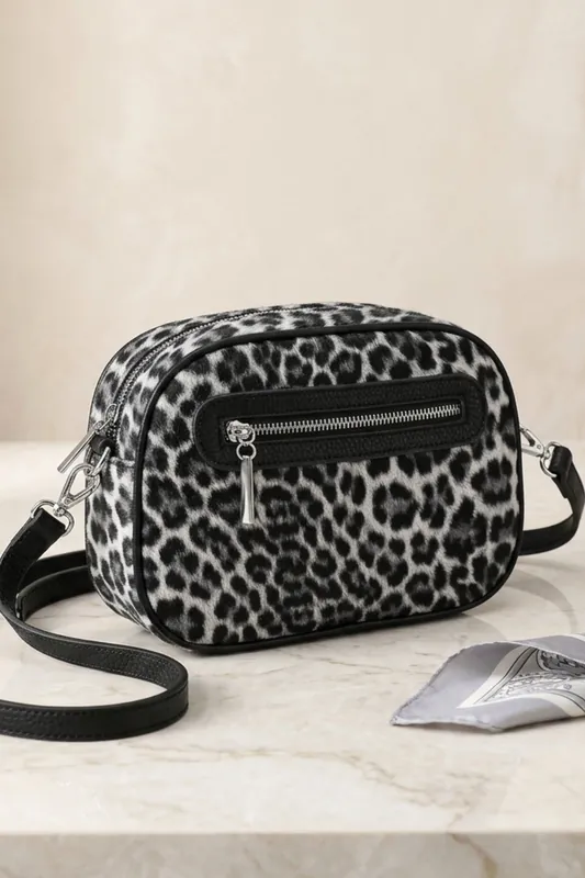 Grey Leopard Print Crossbody Bag – Nova - Femme Luxe