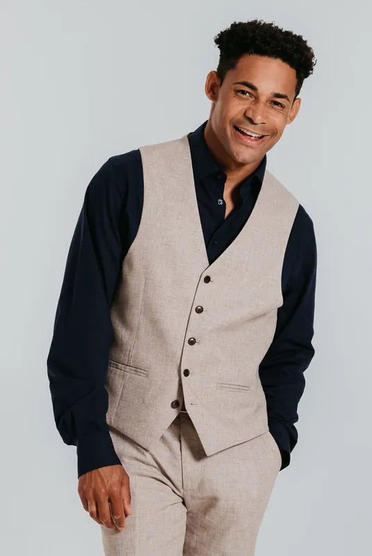 Sand Slim Fit Linen Waistcoat - Dobell