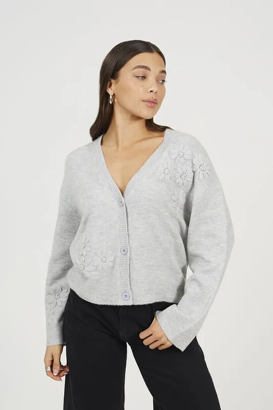 Floral Embroidery V-Neck Cardigan