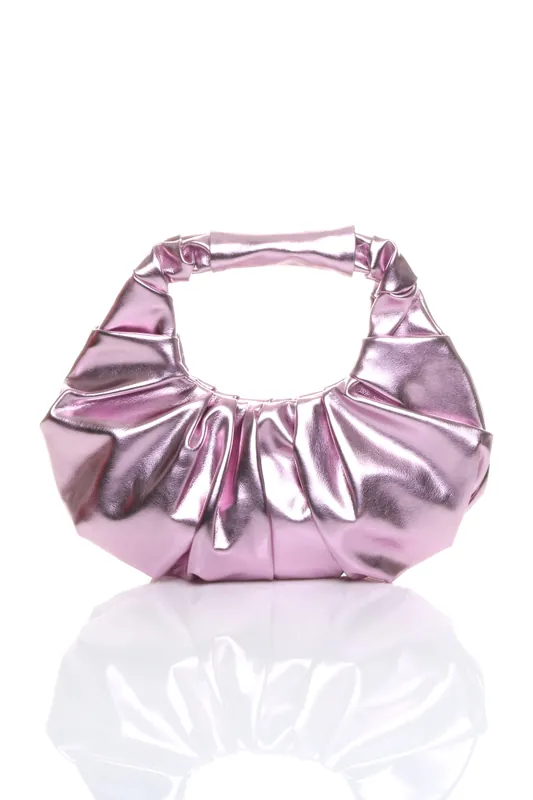 Evening Ruched Metallic Scoop Bag - AJVANI