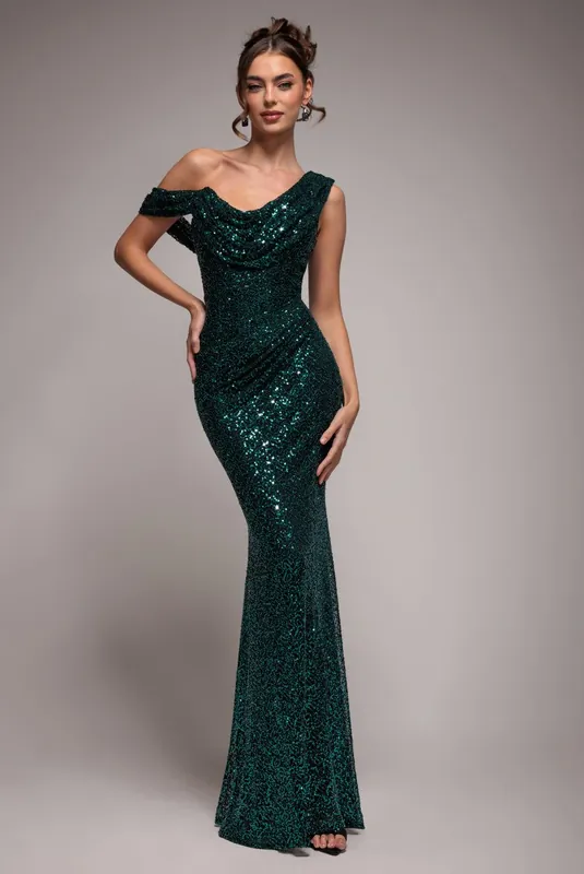 Sequin Cowl One Shoulder Maxi Dress - Goddiva