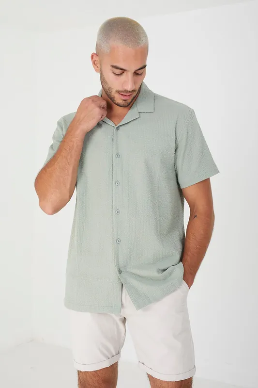 Short Sleeve Fine Stripe Revere Collar Shirt - Brave Soul