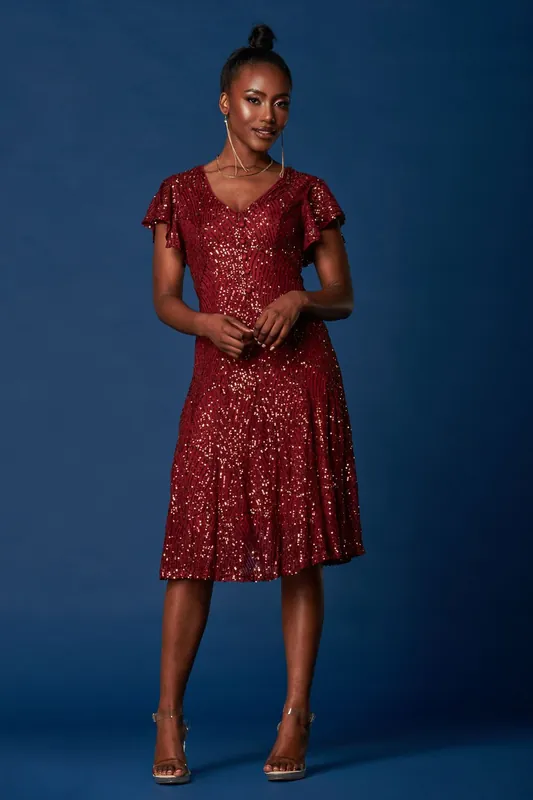 Sequin Fit & Flare Midi Dress - Jolie Moi