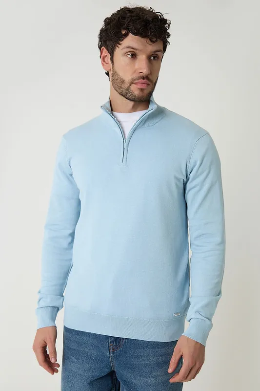 Funnel Neck Quarter Zip Knitted Jumper - Threadbare