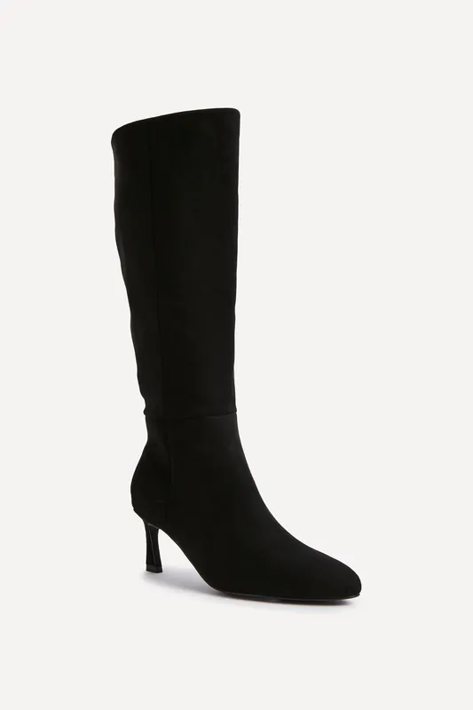 Rush Black Faux Suede High Leg Stiletto Boots - Linzi