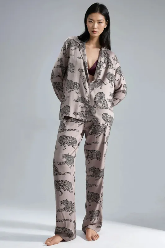 Leopard Print Long Sleeve Pajama Set - Hiccup