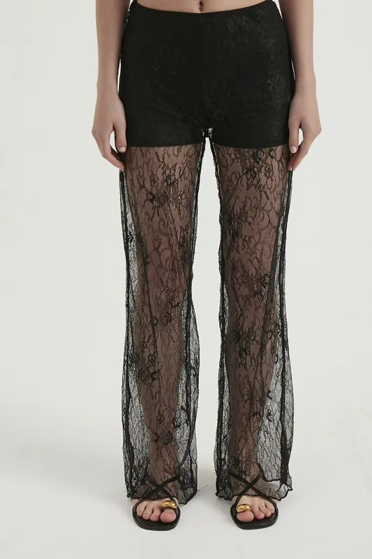 Mesh High Waist Sheer Flare Trousers - Hiccup