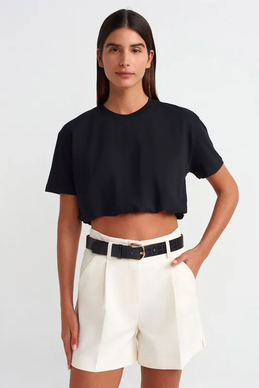 Women's Crop Crew Neck Cotton T-Shirt