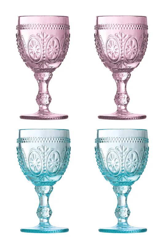 Elegant Set Of Four Pink And Blue Glasses, Practical Champagne Glasses, Durable Drink Glasses For House - Orsina