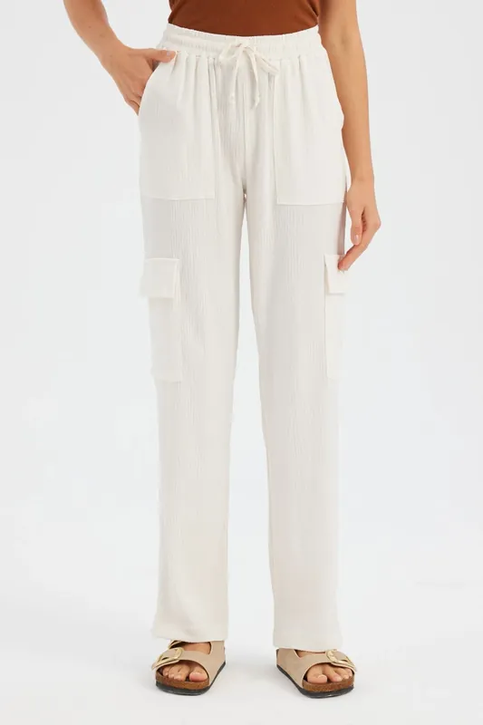 High Waist Cargo Trousers with Drawstring - Hiccup