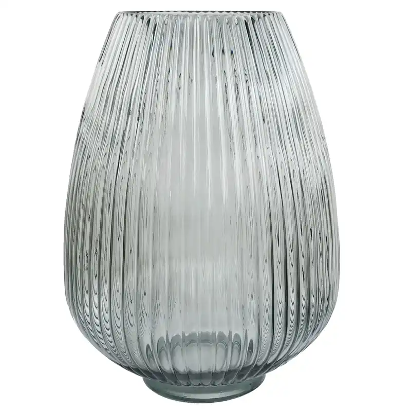 Glass Vase Smoke Grey Ridged Glass Vase 30cm Botanik - Leaf