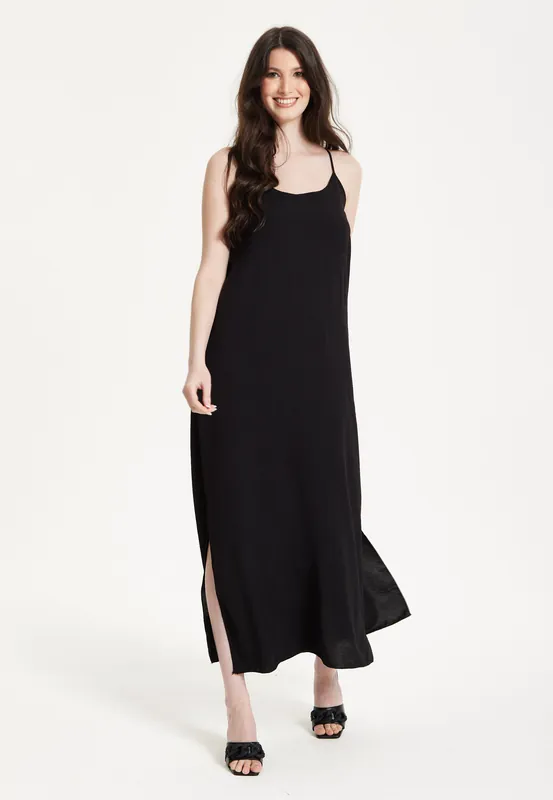 Black Strappy Split Hem Maxi Dress - Liquorish