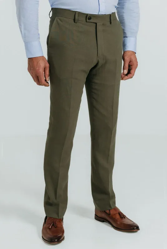Green Linen Twill Suit Trousers - Dobell