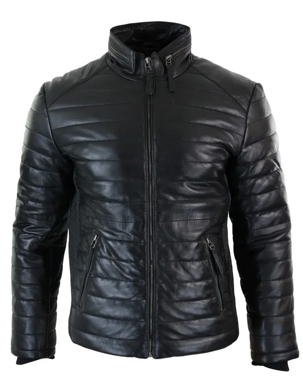 Real Leather Quilted Puffer Jacket - TruClothing