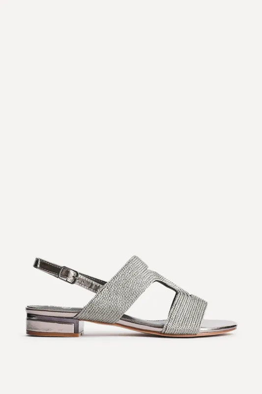 Reeva Pewter Slingback Block Heel Sandals - Linzi