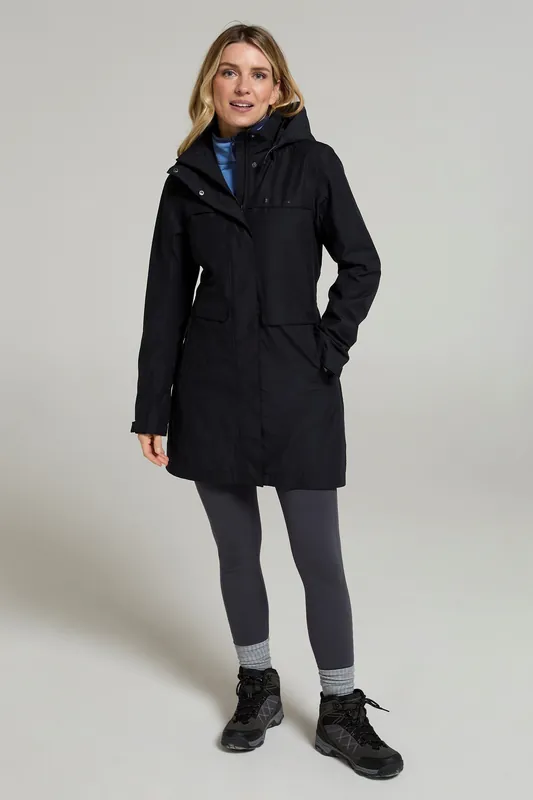Cloud Burst' Waterproof Adjustable Hood Textured Long Rain Jacket - Mountain Warehouse