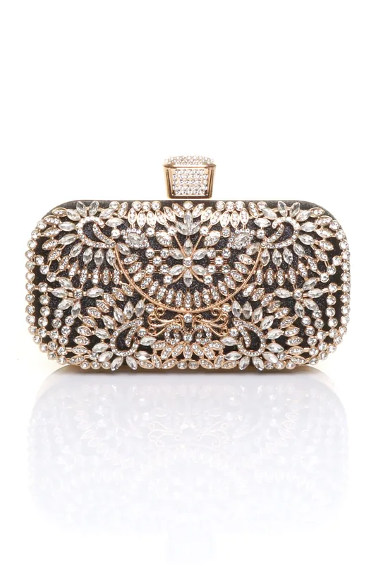 Diamante Embellished Glitter Party Evening Clutch Bag - AJVANI