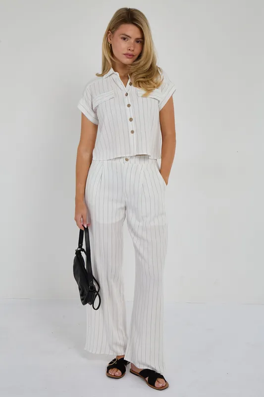 White Pinstripe Linen Shirt and Trousers set - Love Sunshine