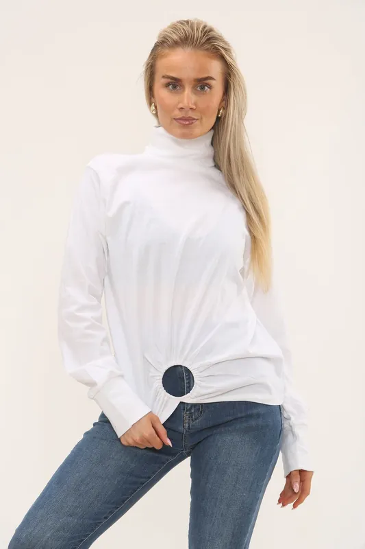 White Polo Neck Top - ELAINA FASHION