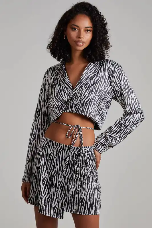 Tie Waist Satin Zebra Top - Pink Vanilla