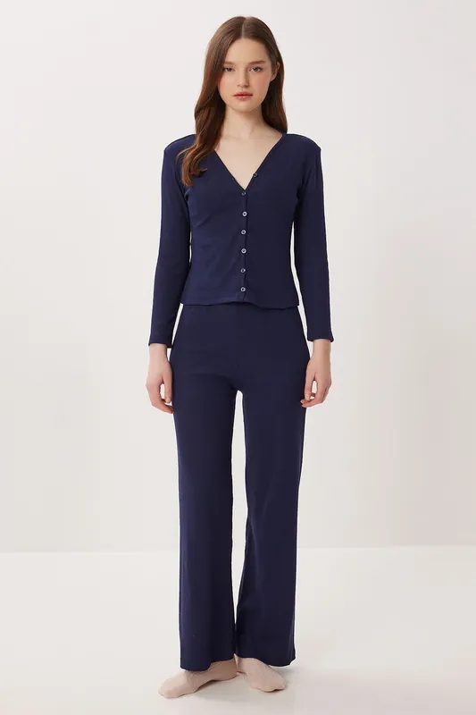 Mid-Waist Wide-Leg Knit Lounge Bottoms