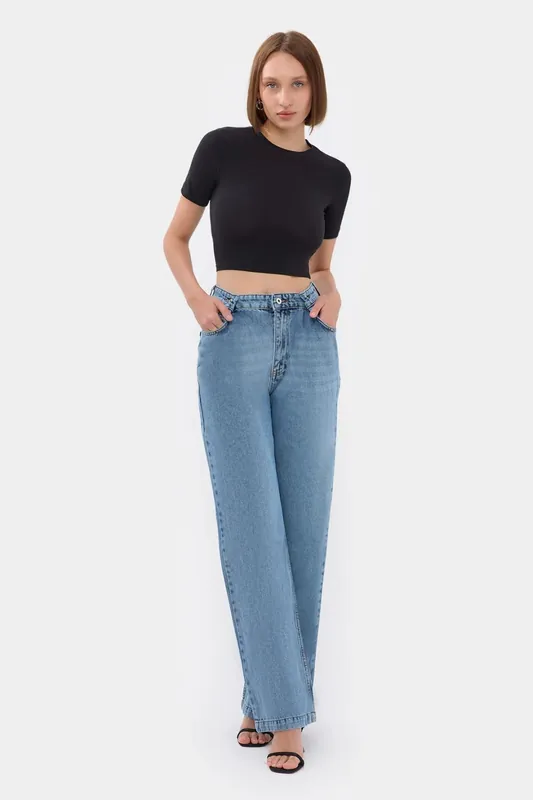 High-Waist Straight-Leg Jeans with Belt Detail