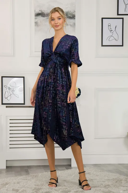 Print Hanky Velvet Midi Dress - Jolie Moi