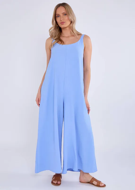 Blue Air Flow Strappy Wide leg Jumpsuit - Gini London