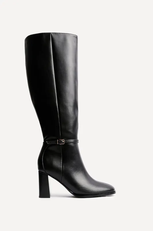Midtown Black Faux Leather Long Heeled Boot - Linzi