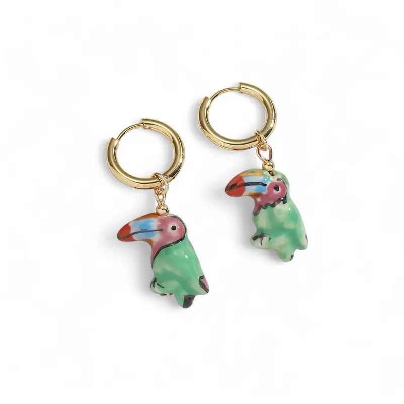 Toucan Charm Gold Huggie Earrings - Liquorish