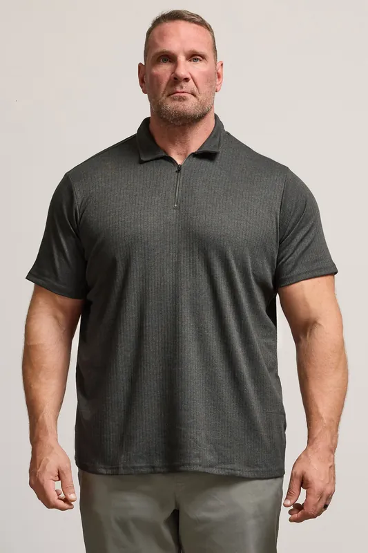 Jacquard Zip Neck Polo Shirt - BadRhino