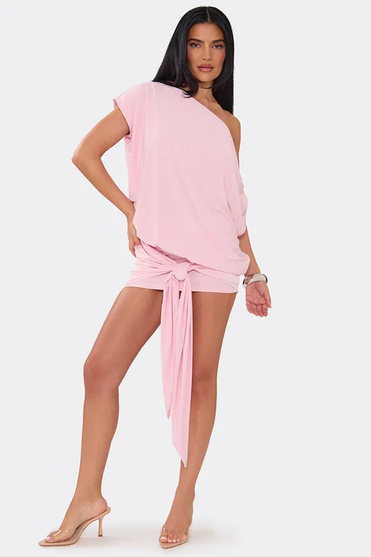 Short Sleeve Tie Mini Dress - EGO