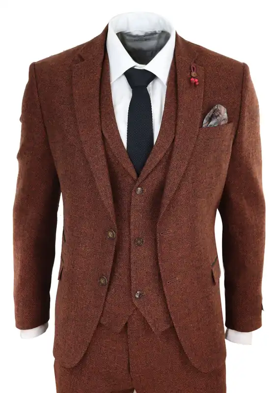 3 Piece Herringbone Suit 281 - TruClothing