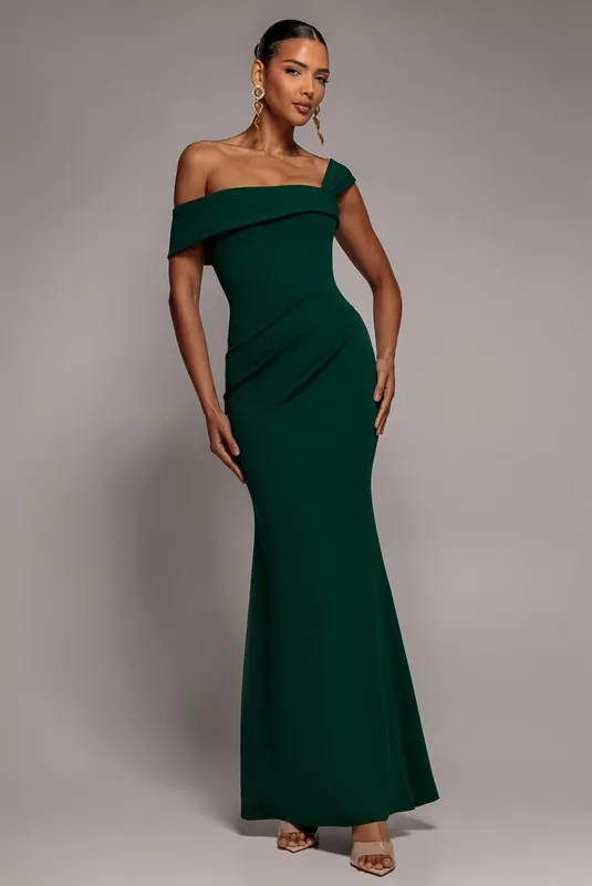 Off The Shoulder Pleated Waist Maxi Dress - Goddiva