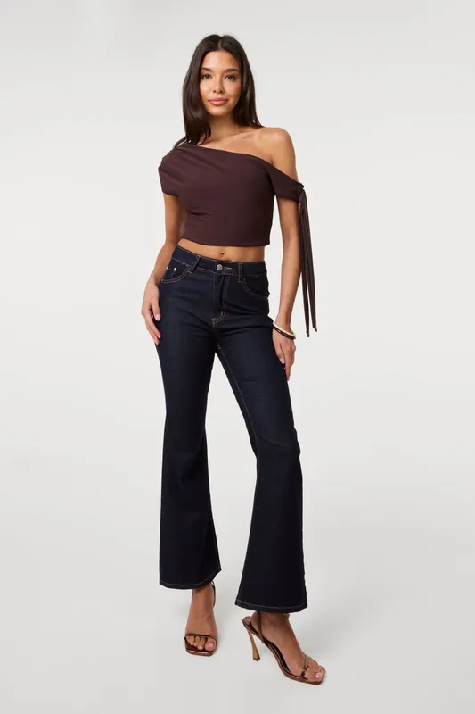 Brown Soft Cotton Asymmetric Tie Sleeve Top - Pink Vanilla