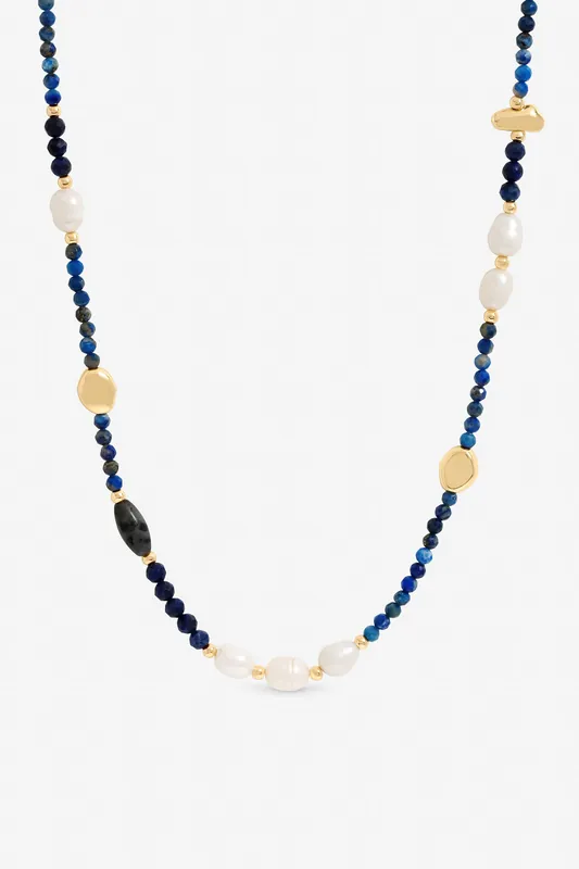 Lapis and Pearl Beaded Necklace - Jon Richard