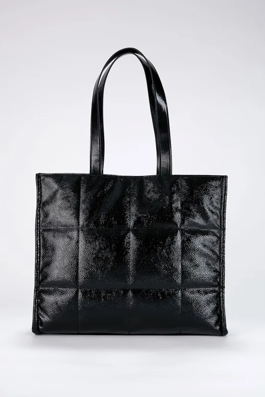 Quilted Crinkle Patent Pu Leather Tote Bag - Belissh