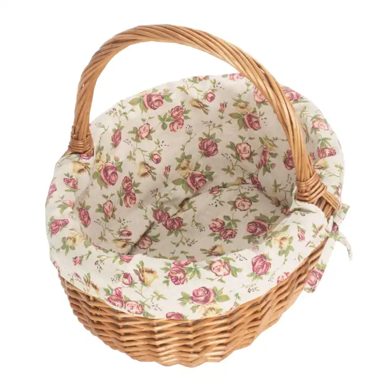 Wicker Cotton Lined Deluxe Shopping Basket - Red Hamper