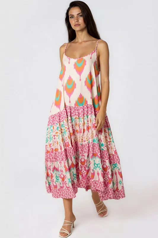 Pink Tiered Cami Maxi Dress - Aftershock London