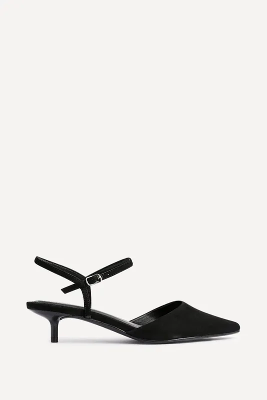 Vogue Black Faux Suede Kitten Court Heel - Linzi