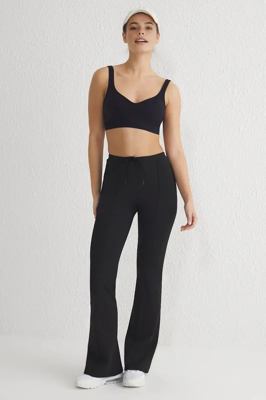 Seam Detail Drawstring Flared Scuba Knit Joggers - WOVCOR